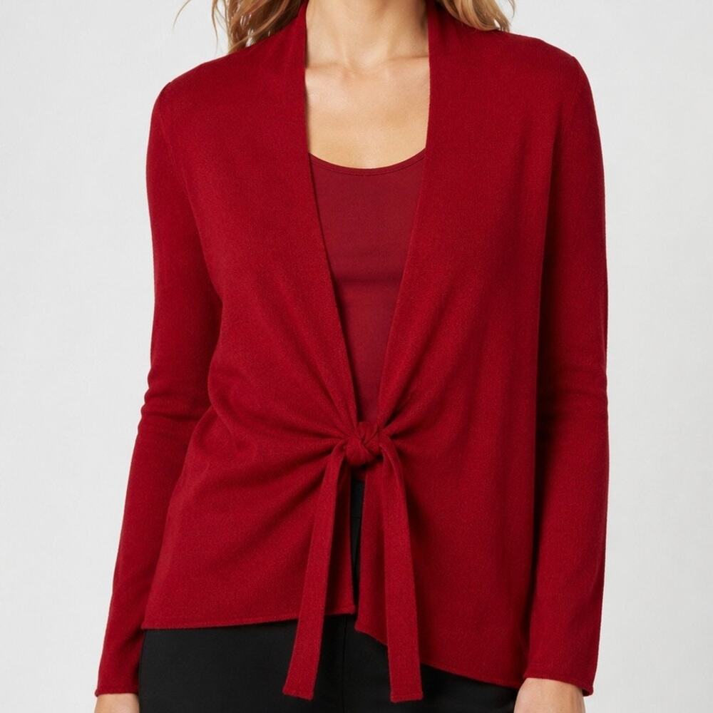 NEIMAN MARCUS | Rich Red 100% Cashmere Tie Front Cardigan Sweater | Large